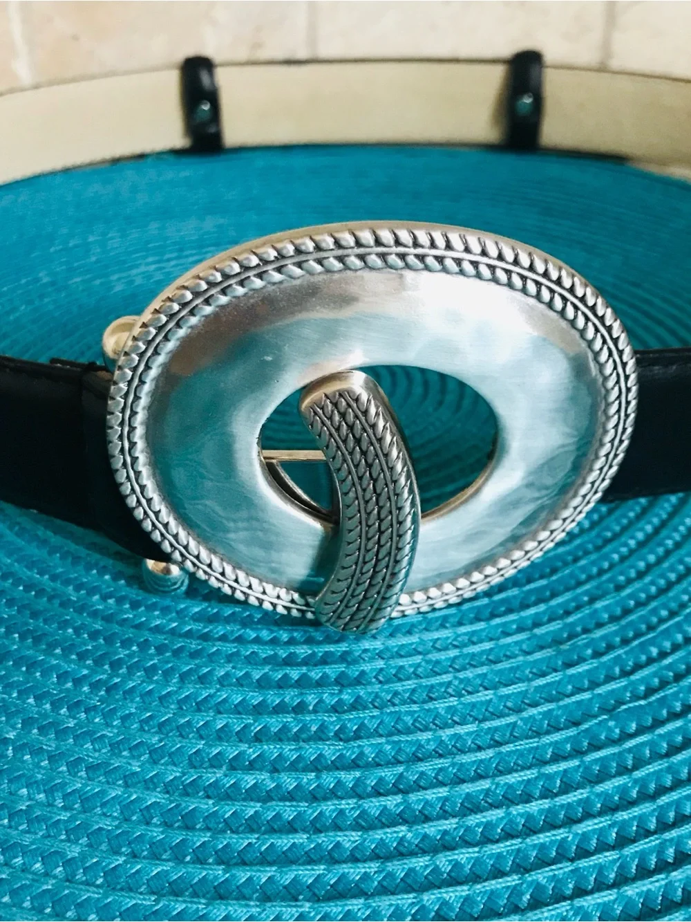Chico’s Black Leather Belt with Silver Buckle